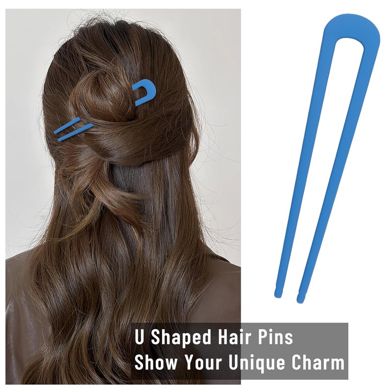 hisial 6Pcs Metal French Hair Pins for Women U Shape Sticks 3.9 Inch Vintage Fork for Hairstyle Accessories(Blue/Green/Grey） - Image 5